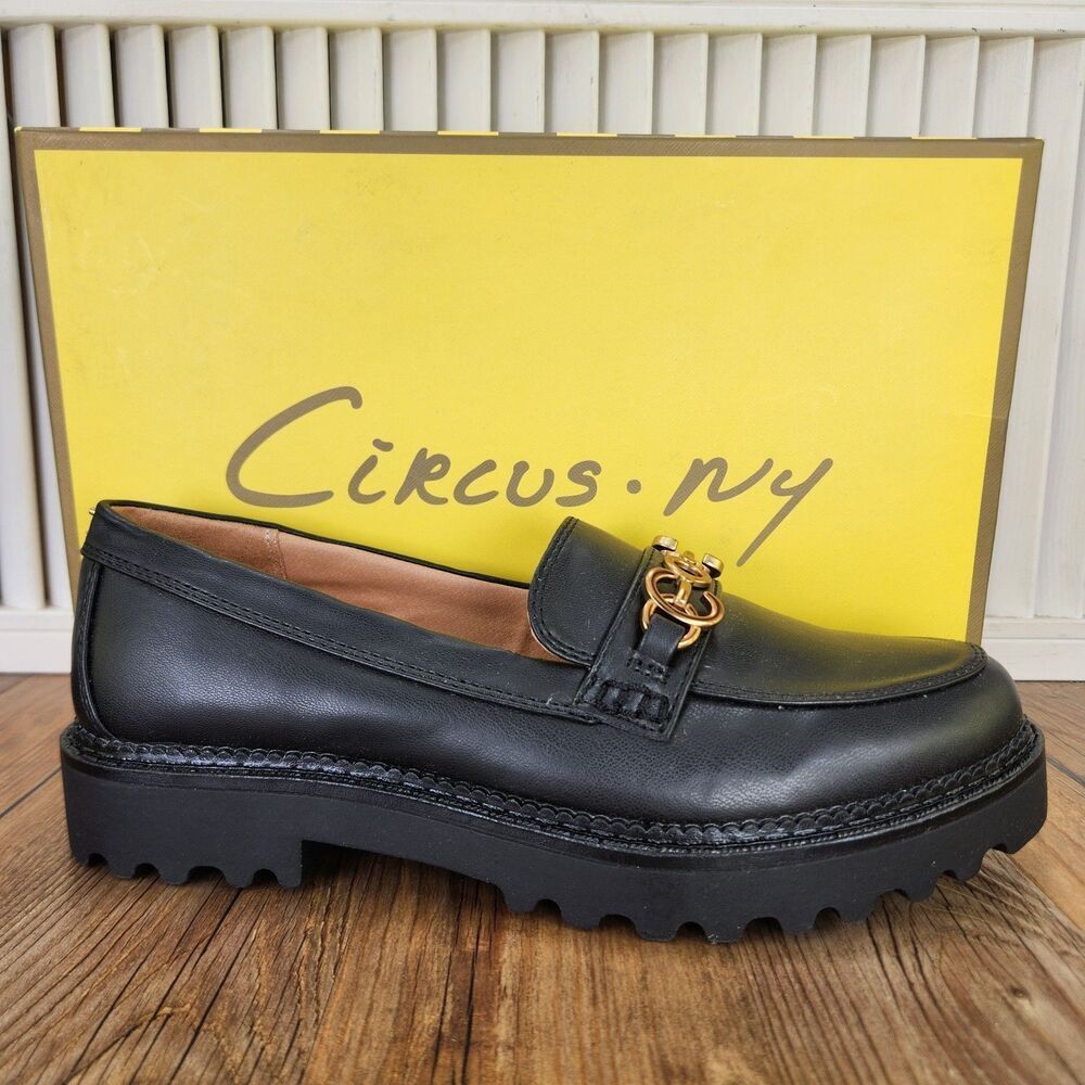 Circus NY by Sam Edelman Deana Womens Size 8.5 M Black Leather Lug Sole Loafers
